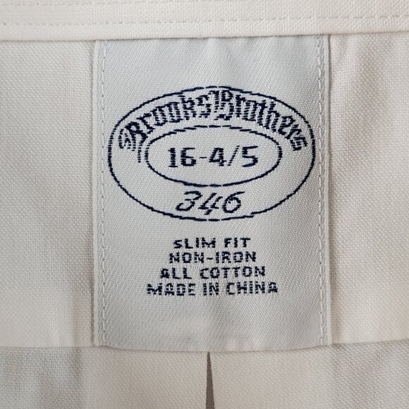 Brooks Brothers 16 34/35 Non-Iron All Cotton Point Slim White Long Sleeve Preppy - Picture 8 of 16